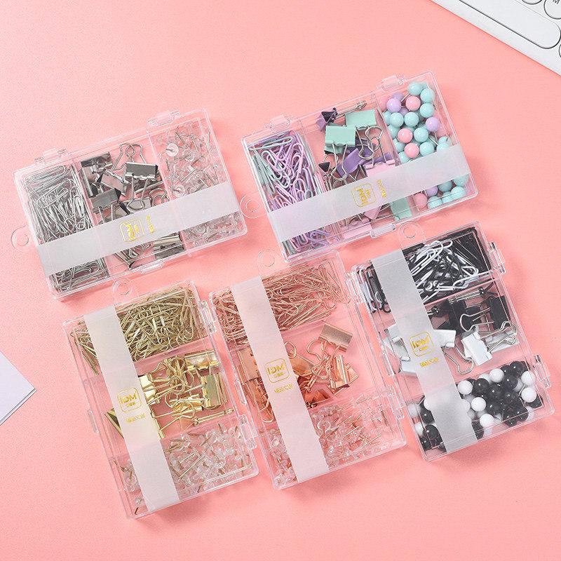 Набор из розово-золотых кнопок и скрепок с длинным хвостом — креативный офисный комплект