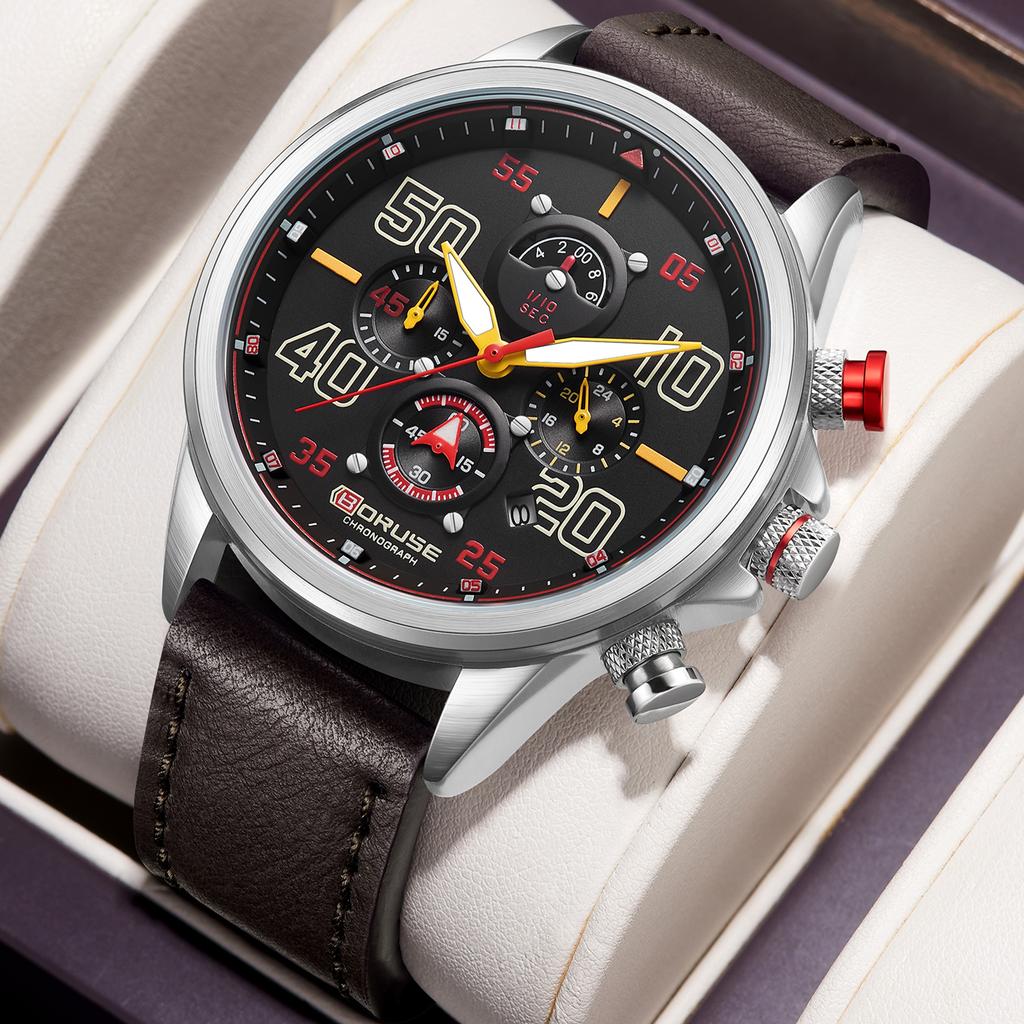 BORUSE Классические повседневные часы Мужские часы Большой циферблат Большие цифры Мужские часы Стрелочные кварцевые мужские часы Классические повседневные часы Кожаный ремешок