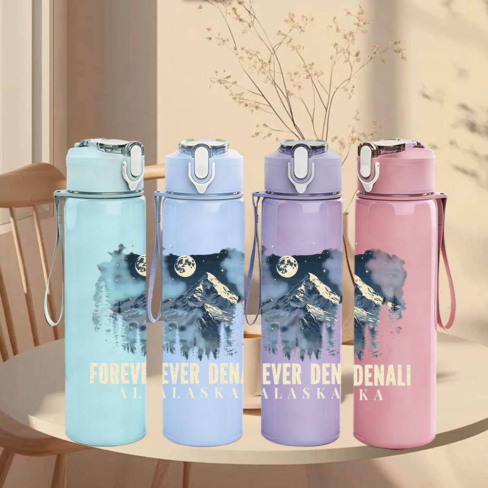 1PC Faint figure forever faded sketch print 750ml colorful plastic sports water bottle leakproof pop up lid with straw for outdoor work home use