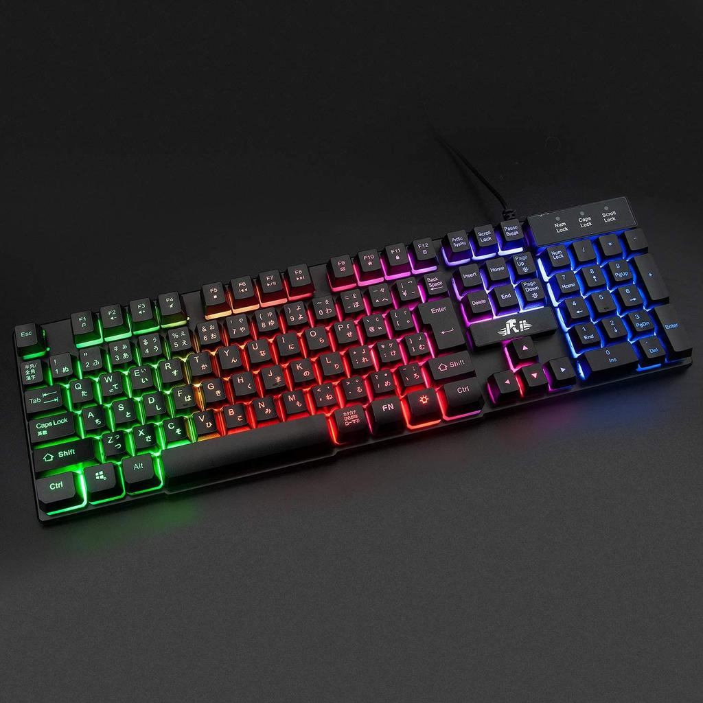 Rii Gaming Keyboard, 106 Keys, Japanese Layout, USB Wired, PS4 Compatible, Backlit, 19 Keys, Anti-Collision, Waterproof, 7 Colors, Compatible with