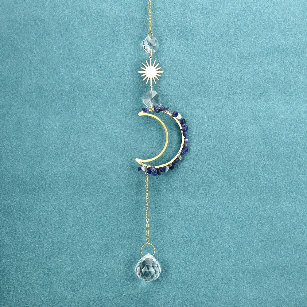 Sun Moon Crystal Pendant With Handwoven Craft For Home Decor And Gift