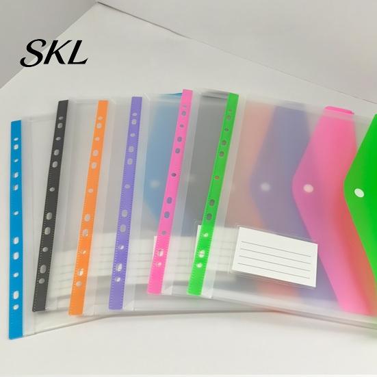 Large Capacity Paper Holder A4 Snap Button File Folder, Horizontal 11 Hole PP Document Organizer with Punch Binder Folder Name Card Slot, Transparent
