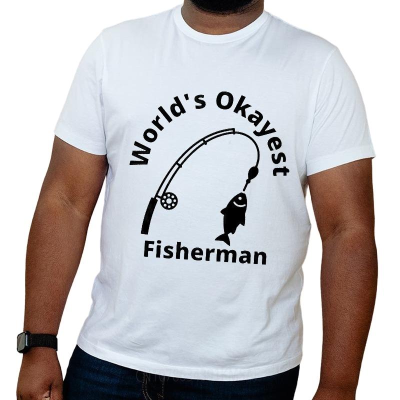 Cotton Summer For Her Tshirt Worlds Okayest Fisherman With Fishing Rod And Fish Short Sleeve New Arrived ONeck Tees