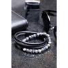 Мужской комбинированный браслет из черной натуральной кожи и гематита из натурального камня 001