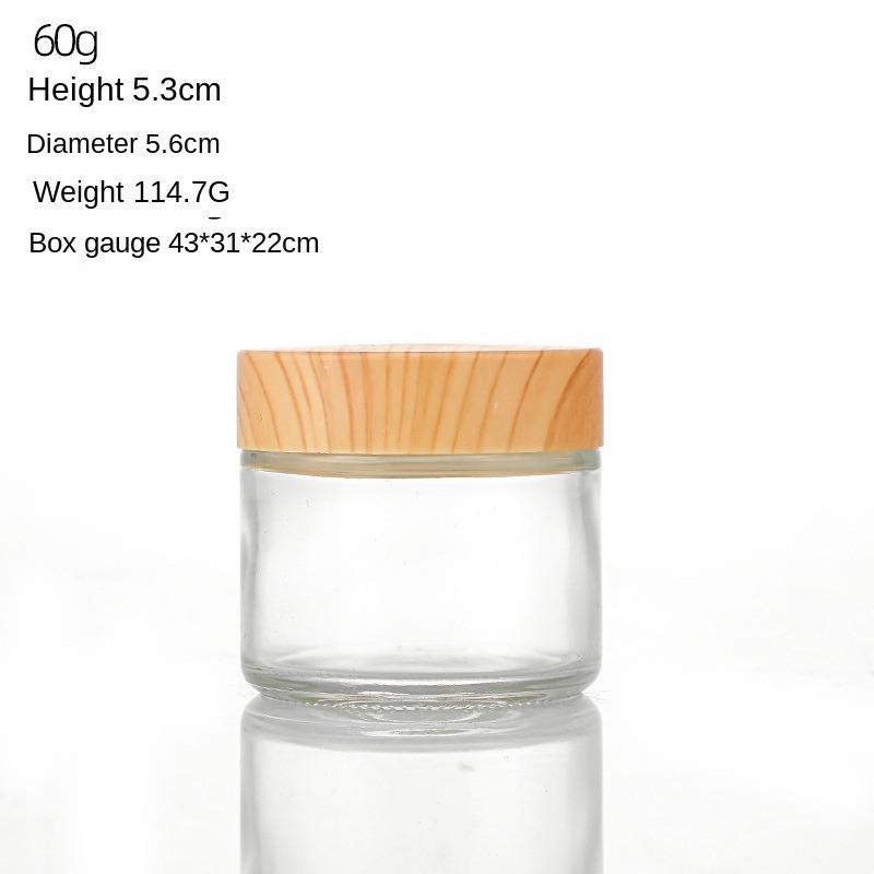 Screw Cap Frosted Glass Cream Jar Wood Grain Lid Scrub Sub-bottling Cream Bottle  Skin Care