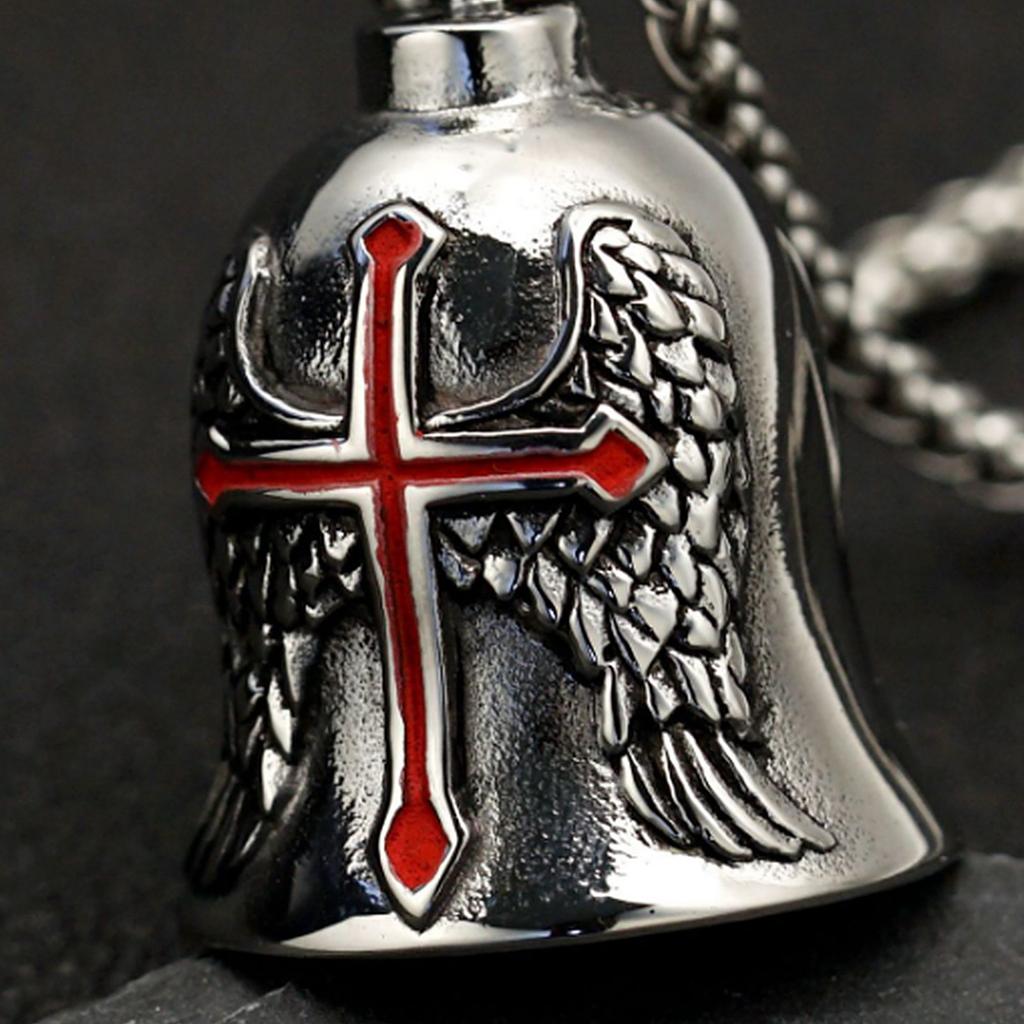Cross Bell Pendant Men Stainless Steel Exquisite Motorcycle Biker Bell Pendant Accessory for Travel