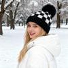 1pc Lattice Winter Warm Beanie Hats for Women Fleece Lined Beanie Knit Chunky Women Snow Cap for Daily Commuting and Casual Wear