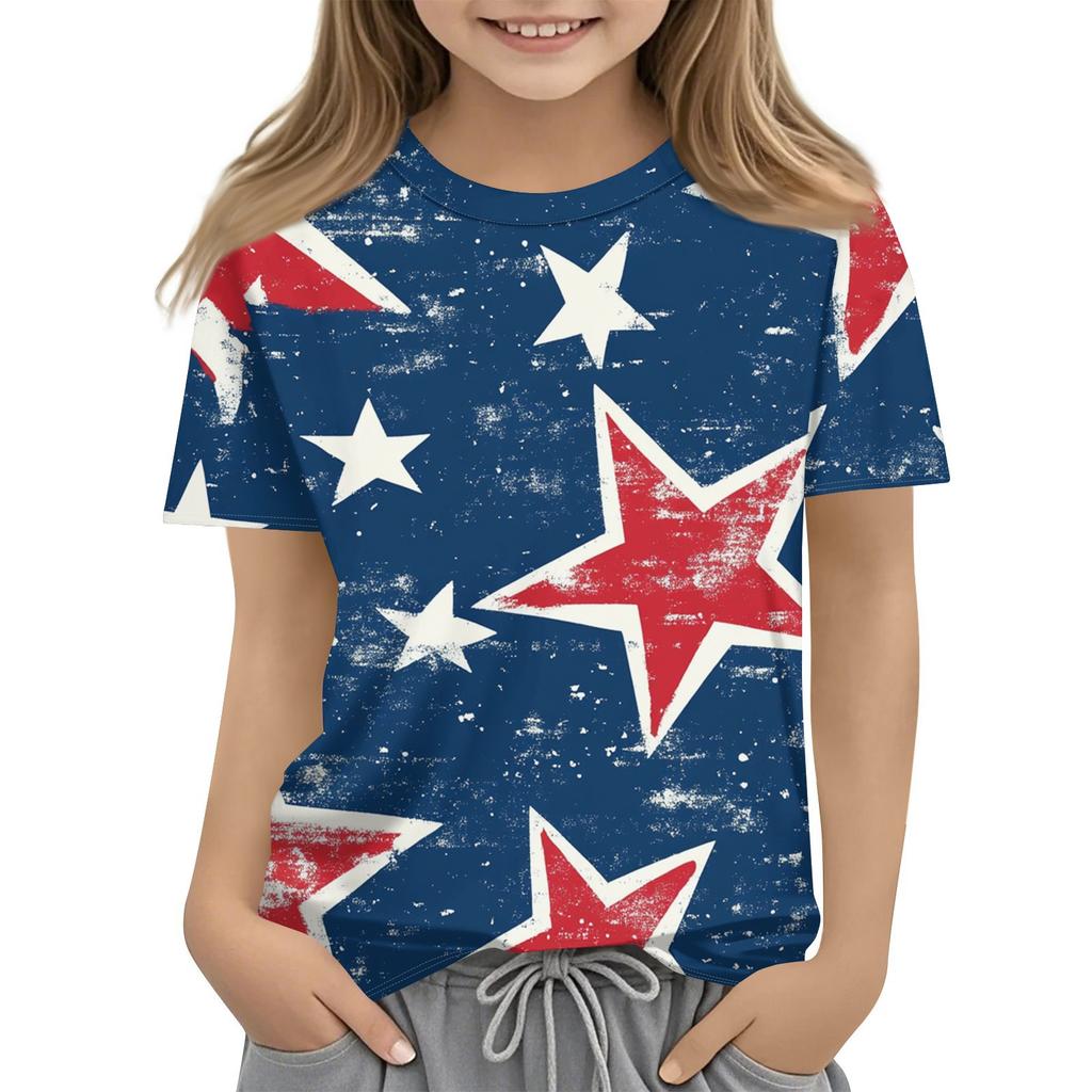 Детская модная повседневная футболка с коротким рукавом и принтом «День независимости» с круглым вырезом
