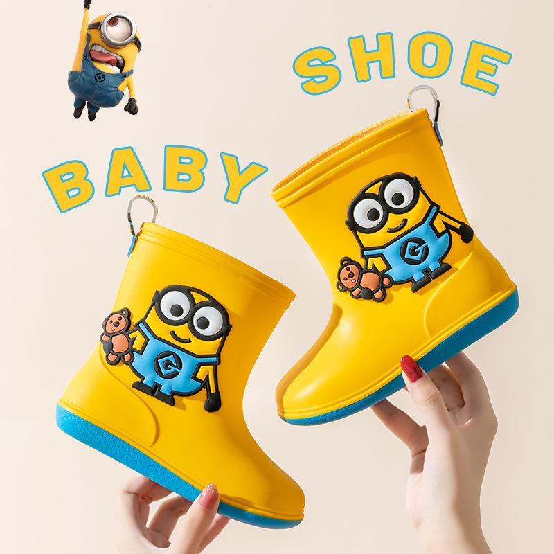Minions Rain Boots Boys Rain Boots Cartoon Cute Small and Medium-sized Children Anti-Slip Kindergarten Thick Bottom Yellow Baby Water Shoes Women