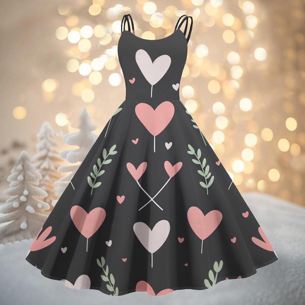 Women's Fashion Valentine's Day Printed Sexy Strapless Gothic Cocktail Dress Punk, Vintage Dress.
