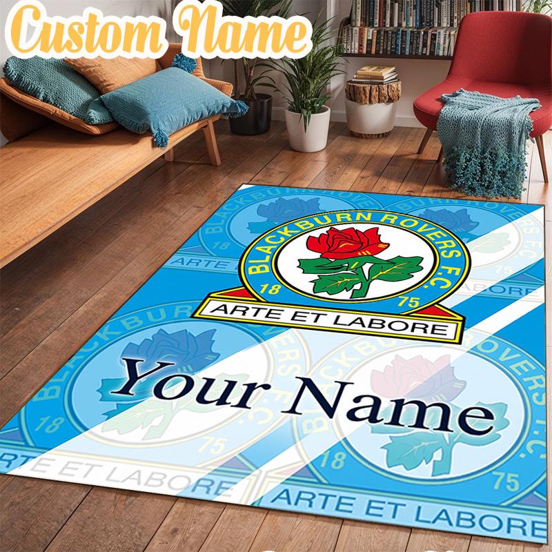 Custom Name Blackburn Rovers Fc Crest Rug Office Rug Chair Mat Non Slip Carpet Rugs for Bedrooms Dining Room Living Room Home Decor gifts