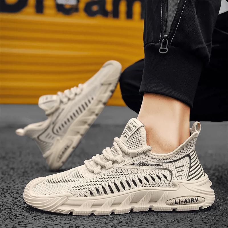 Мужские дышащие спортивные кроссовки Flyknit - Летняя коллекция 2024, Мягкая подошва, Хит продаж, Тонкий сетчатый дизайн