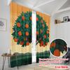 2pcs 2D Flat Printing Curtains Orange Tree Fruits Harvest Polyester Without Electricity Holiday Decorations Use for Holiday