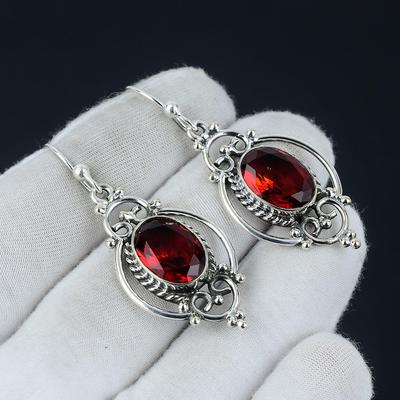Серьги с красным гранатом, серебряные серьги с красным гранатом, серьги с красным гранатом, серьги из стерлингового серебра 925 пробы, серьги с драгоценными камнями, серьги с подвесками