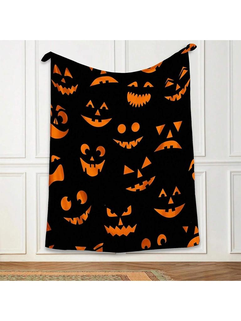 Spooky Halloween Blanket_ Pumpkin Faces Galore! Blanket, Soft And Comfortable, Gift