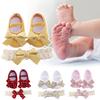 1 Set Infant Shoes Super Soft Non-Slip Mesh Cloth Bow Style Newborn Baby Shoes with Headwrap Set