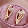 Gold Color Wave Shape Cubic Zirconia Earrings For Women Luxury Hollow Out Heart Drop Earrings Ethnic Jewelry