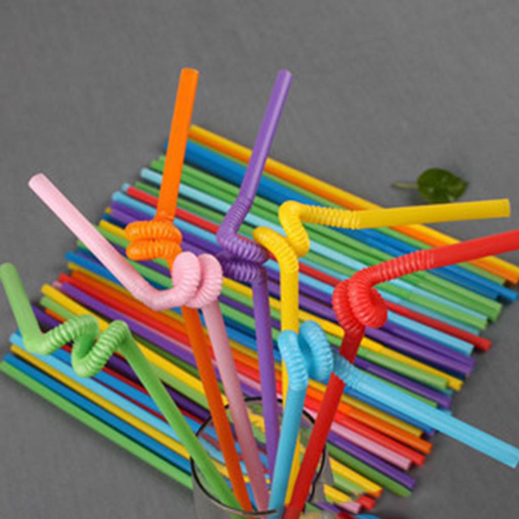 Flexible  Party Disposable Plastic Drinking Straws - Assorted Colors 100PCS