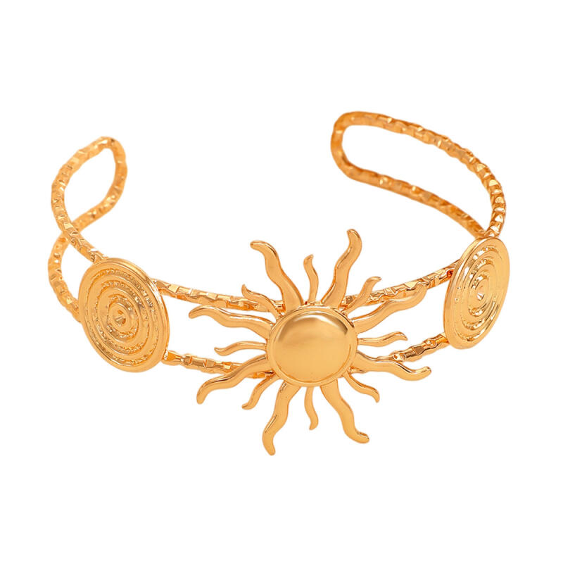 Bohemia Sun Flowers Round Vortex Opening Bracelets for Women Ladies Vintage Double Layer Hollow Bangles Vacation Jewelry Gifts