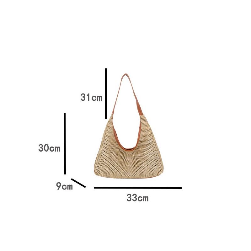 Straw Bucket Bag for Women Handwoven Woven Shoulder Bag Casual Underarm Tote Large Capacity Solid Color for Vacation and Daily Use