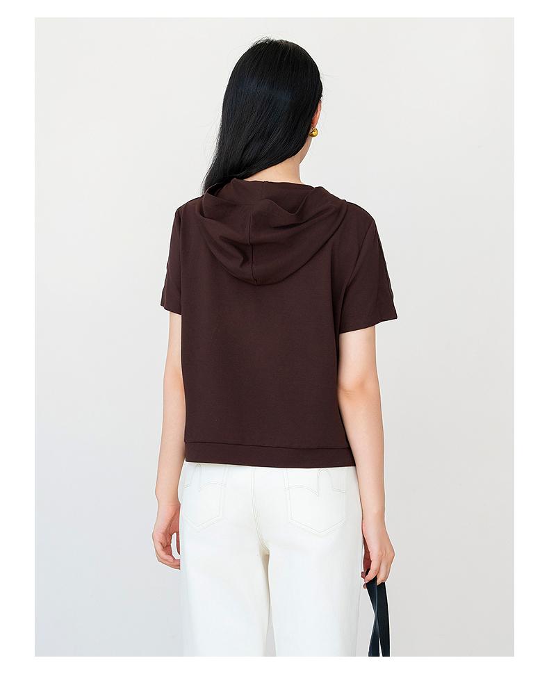 JUZUI Casual Lulu Hooded Short sleeved Single Top Women's Summer New Style