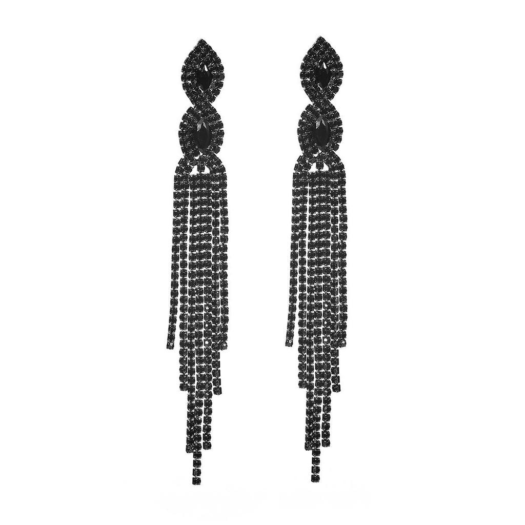 DINGKA Черные Электрофорезные Серьги с Длинной Кисточкой и Блестящими Бриллиантовыми Пуссетами