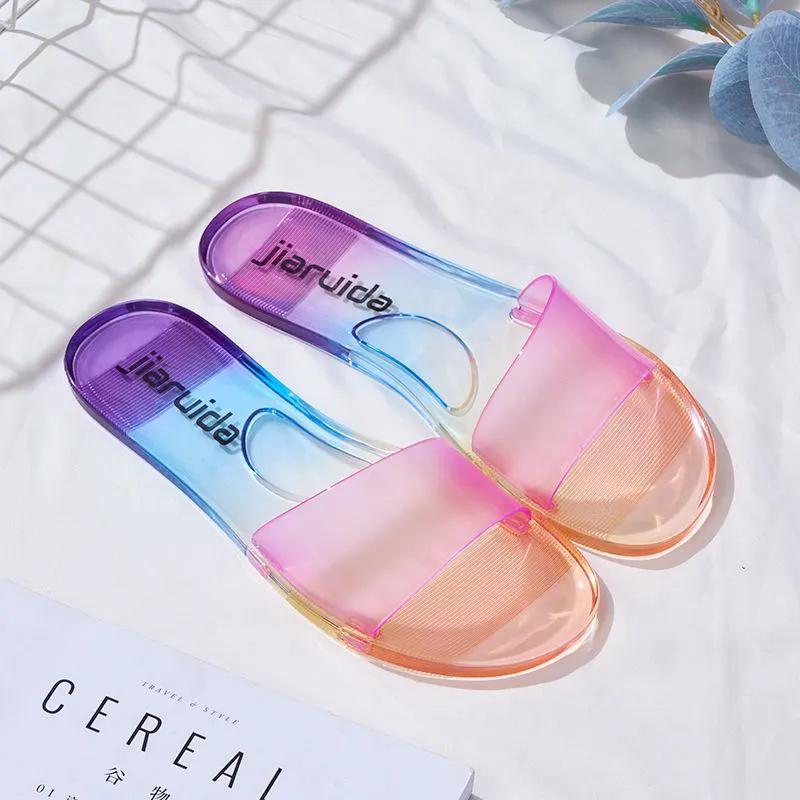 WTEMPO Модные мягкие тапочки Jelly Outdoor Indoor Home, женские весенне-летние прозрачные пляжные сандалии с открытым носком и плоским каблуком