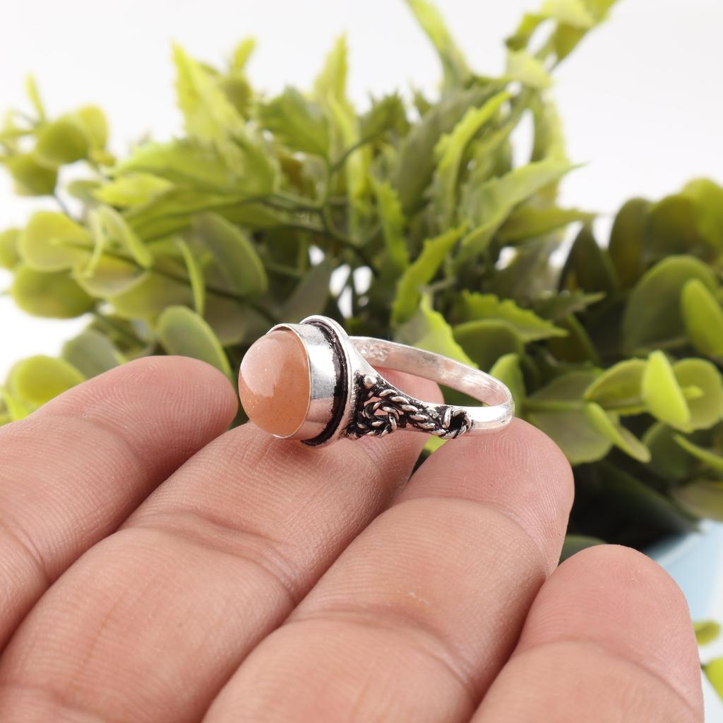 Peach Moonstone Gemstone Jewelry, 925 Solid Sterling Silver Ring, Handmade Gorgeous Silver Ring, For Wedding Gift