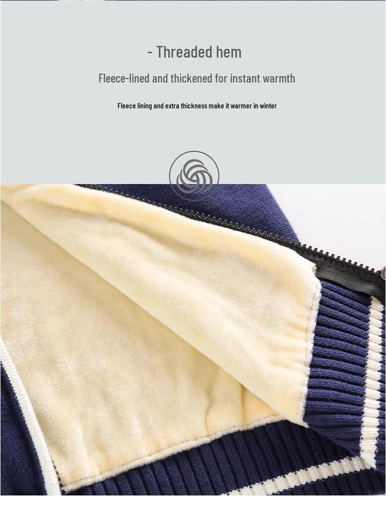 Красный вязаный кардиган на молнии для мальчиков: На флисовой подкладке, из чистого хлопка, толстый шерстяной для осени/зимы