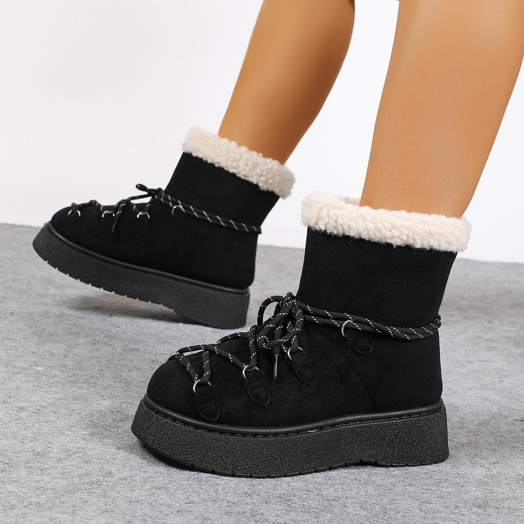 Осень 2025 новый внешнеторговый Сяосянфэн маффин толстая подошва зимние сапоги женские корейская версия круглый носок рукав теплые женские сапоги