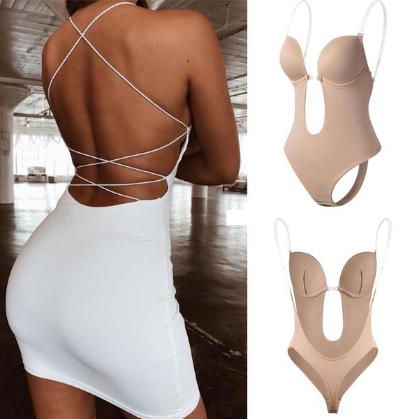 Женский бюстгальтер с открытой спиной, формирователь тела, боди с глубоким V-образным вырезом, стринги, трансформируемый бесшовный костюм с U-образным вырезом