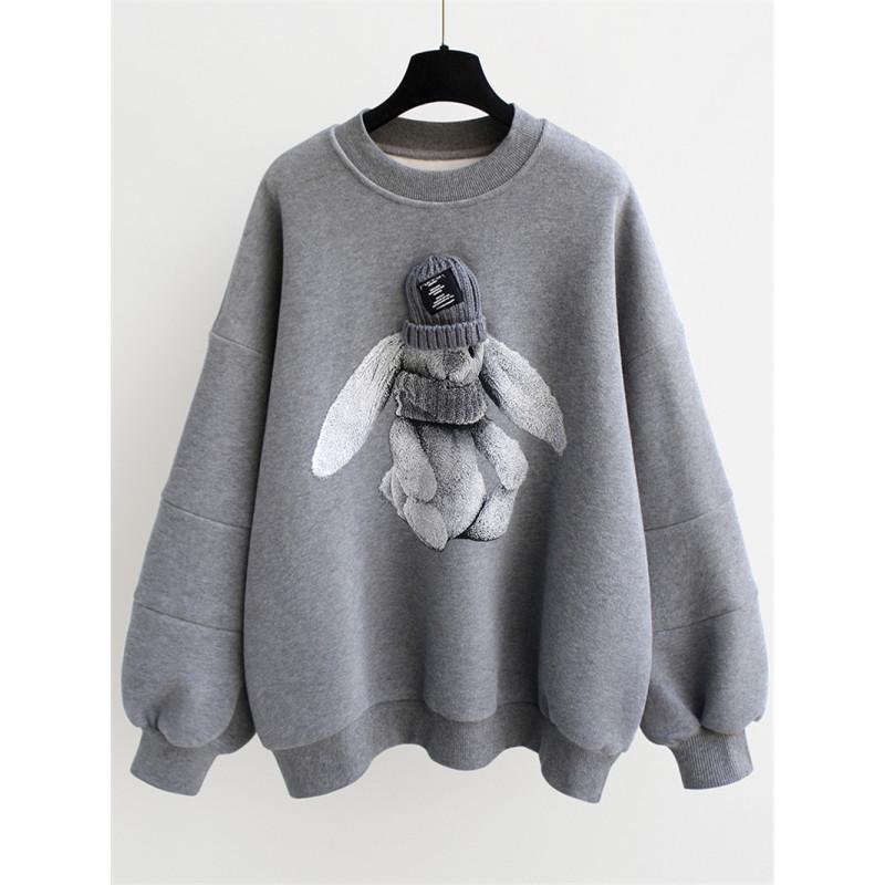 Женский зимний утепленный пуловер с подкладкой и принтом, большой размер, круглый вырез, теплая толстовка с длинными рукавами