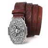 Western Cowboy Style Vintage Casual Belts - Ox Head Carved Buckle & Bohemian Print, Perfect For Daily Commute & Dating Outfits