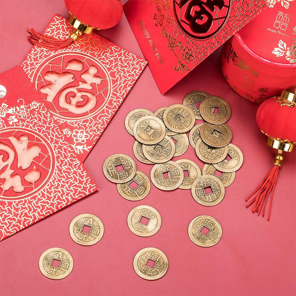 50/100/200 шт. Китайские монеты Фэн-шуй Антикварная бронза Удача Монеты Цин для здоровья и богатства Декор для дома, офиса, автомобиля