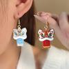 Новогодний мультяшный танец льва, крючок для уха в китайском стиле, новогодние серьги из сплава с масляной каплей, женские