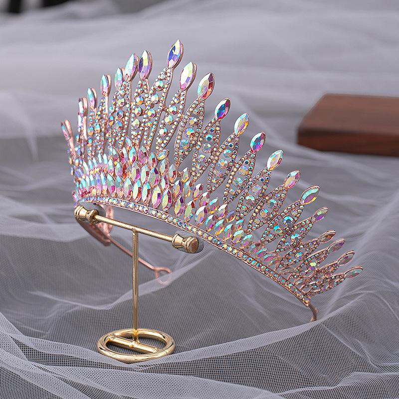 DIEZI Korean Luxury Multicolor Crystal Tiara Crown For Women Wedding Fashion Bridal Queen Rhinestone Hair Accessories Headbands