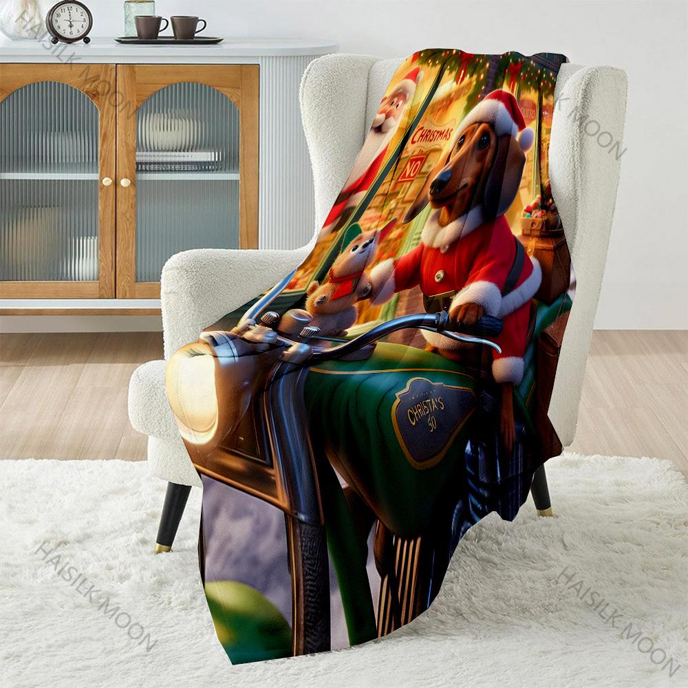 Christmas-themed Festive Motorcycle Design Blanket Flannel Material Soft Warm for All Seasons, Home Outdoor Camping Picnics RV