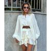 Elegant Solid Layered High Waist Mini Vestidos Women Chic Long Sleeve See Through Ruffles Single Breasted Dress New Street Wear