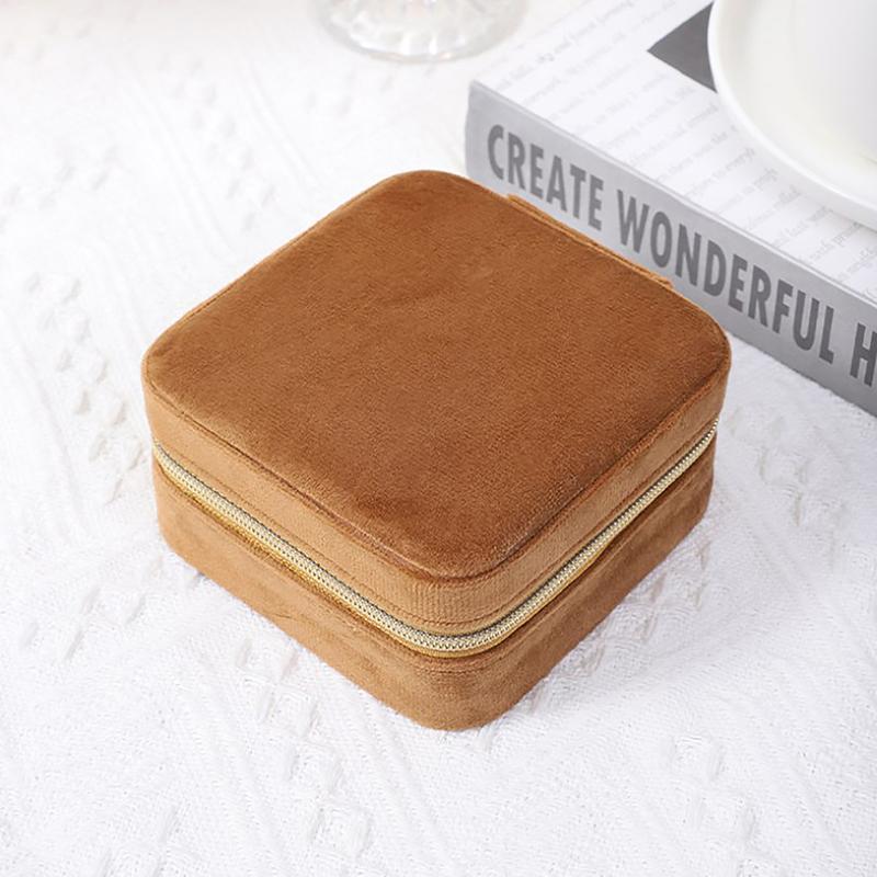Бархатная шкатулка для украшений дорожная портативная фланелевая квадратная на молнии чехол для хранения ювелирных изделий держатель для подарков держатель для колец держатель для серег