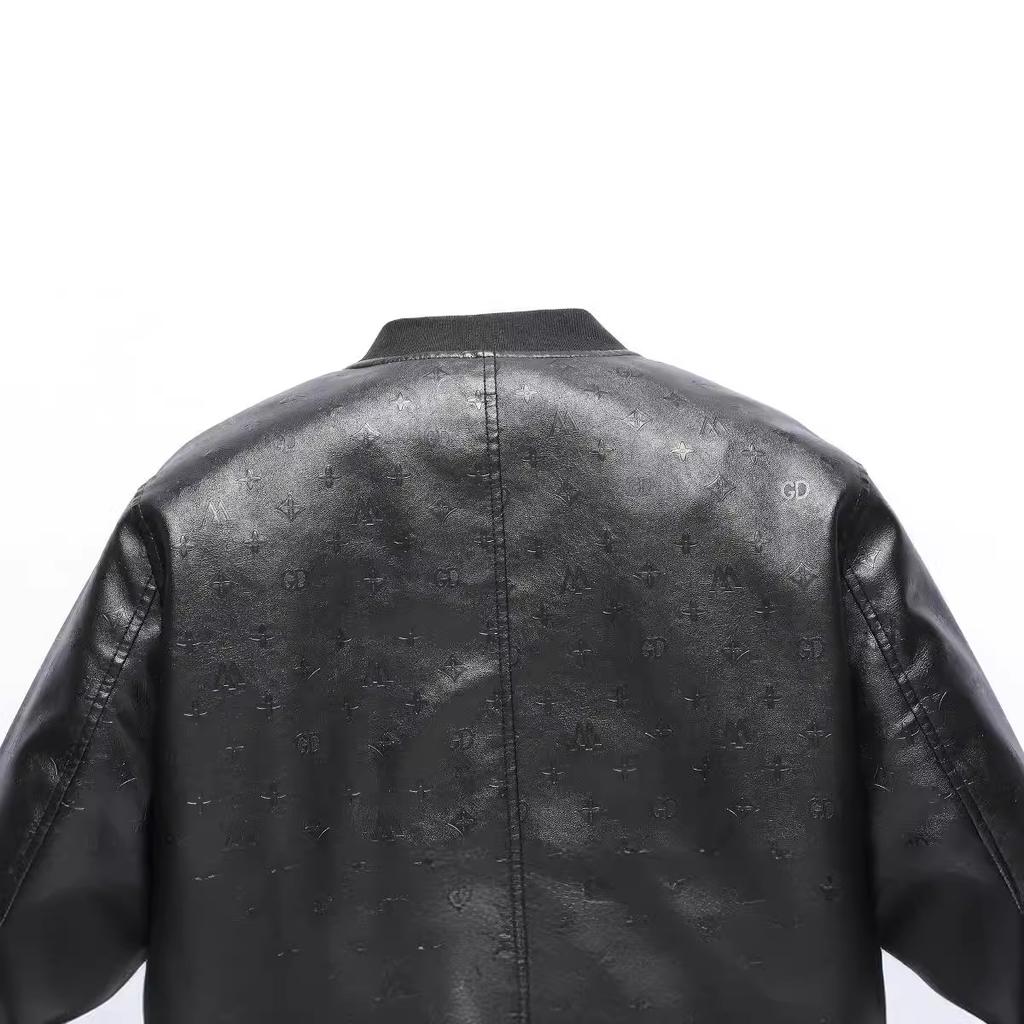 Spring And Autumn New Leather Jacket Men'S Jacket Three-Dimensional Embossed High-End Baseball Jersey Trendy Leather Jacket