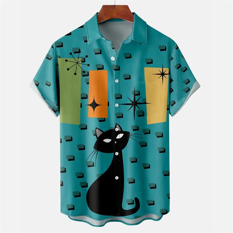 Men's Summer Shirt Egyptian Cat 3D Pattern Shirt Summer Collar Short Sleeve Retro Top 2026 Suitable for Both Men and Women
