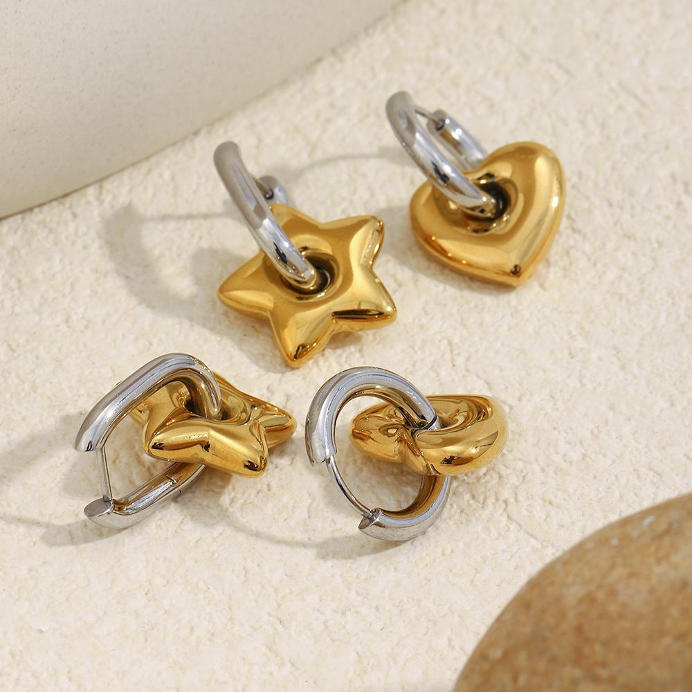 Mamacitaslay Серьги-кольца со charms-подвесками в виде звезд и сердец разного цвета, из нержавеющей стали 316L, водостойкие украшения для женщин, для вечеринок и повседневного ношения