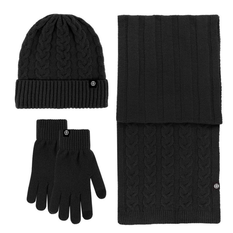 Adult Warm Self-heating German Velvet Three-piece Set Outdoor Knitted Hat Scarf Gloves Three-piece Set Winter