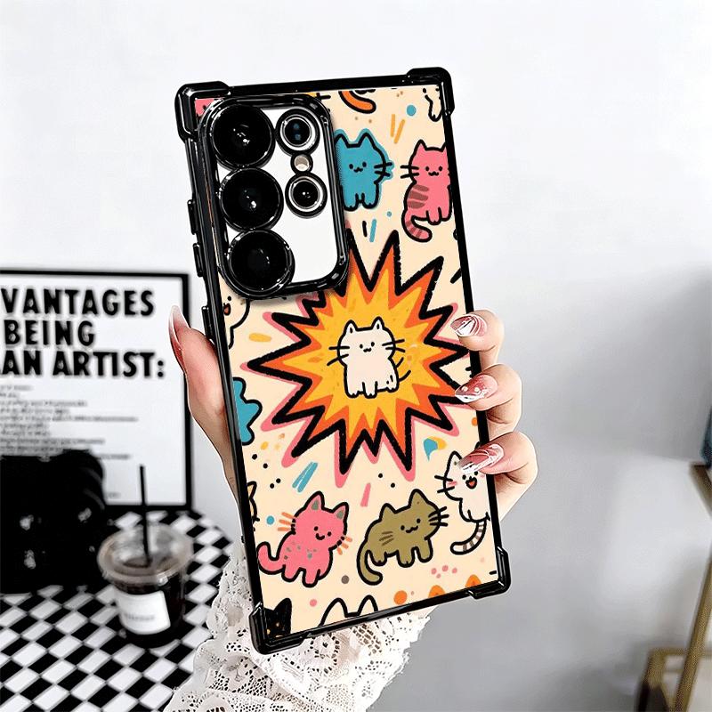 Мультяшная тематика милых кошек Покрытие Чехол для телефона Для Samsung Galaxy S24 S25 FE S26 Edge S23 Ultra S22 S21 Plus S20 Противоударный Подушка безопасности C