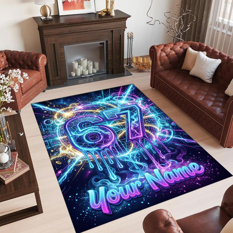 Neon Theme Crystal Velvet Rug Personalized Custom Name Text Soft Floor Mat Home Decor