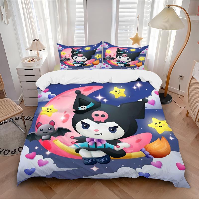 3pcs Starry Night Sky Kuromi Pattern Bedding Set, 1* Cover + 2*Pillowcases, Printed Bedding Set, Soft and Comfortable H102