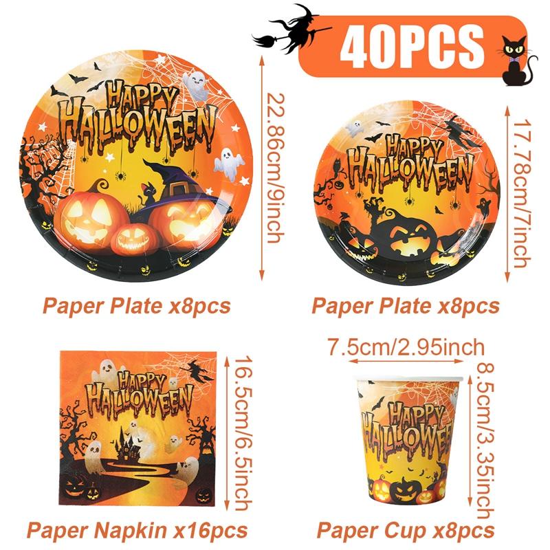 Halloween Disposable Party Tableware Sets Pumpkin Witch Paper Plate Cup Napkins Kids Favor Happy Halloween Party Decor Supplies