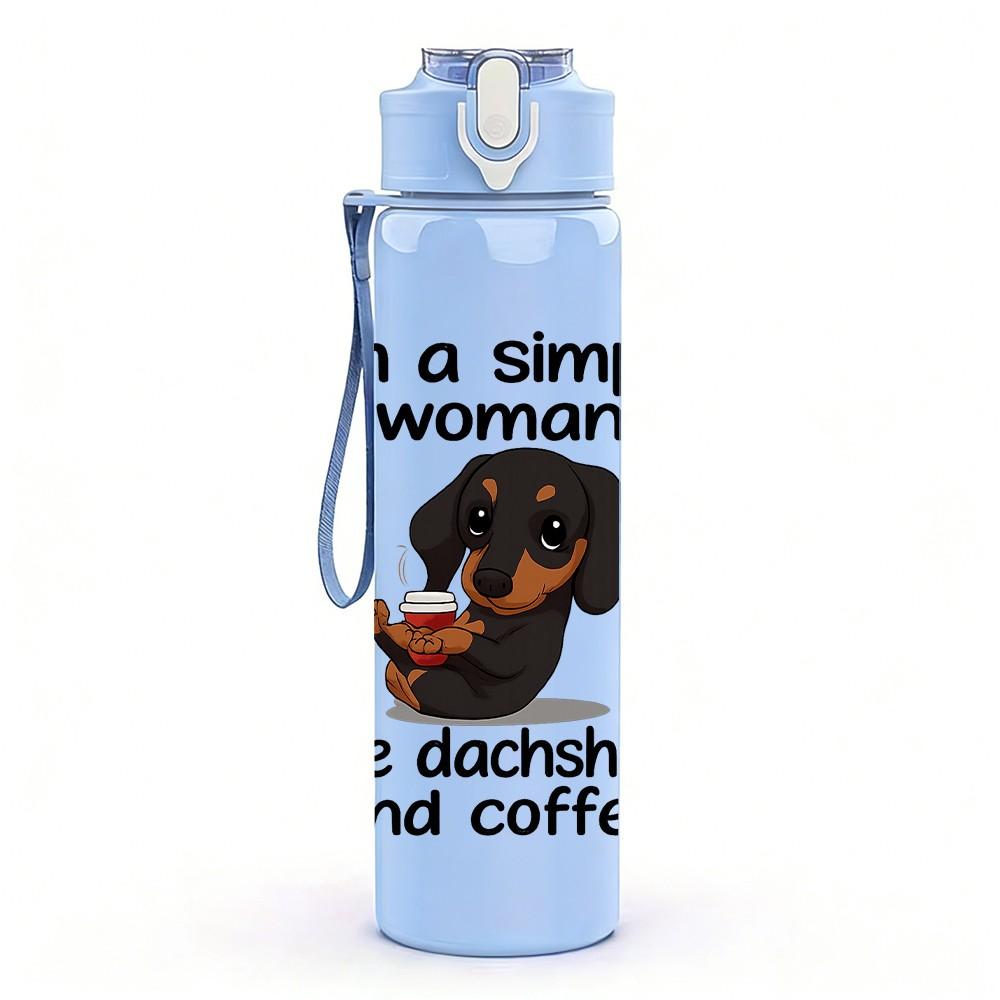1PC Simple Woman Dachshund Coffee 750ml Color Plastic Sports Water Bottle Leakproof Flip Straw Lid Suitable for Sports Office Home Use