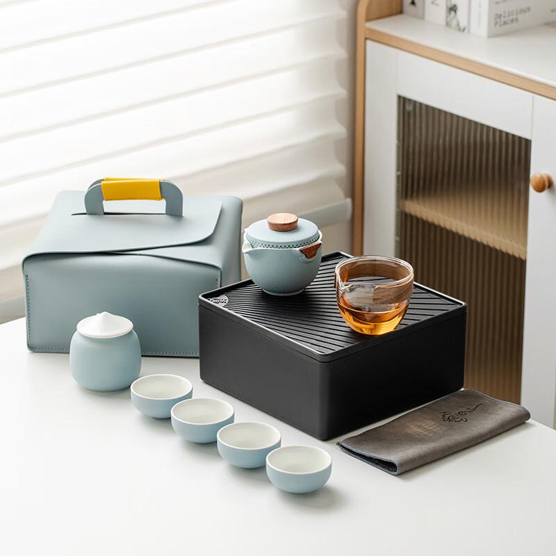Portable Ceramic Travel Tea Set with Tea Tray
