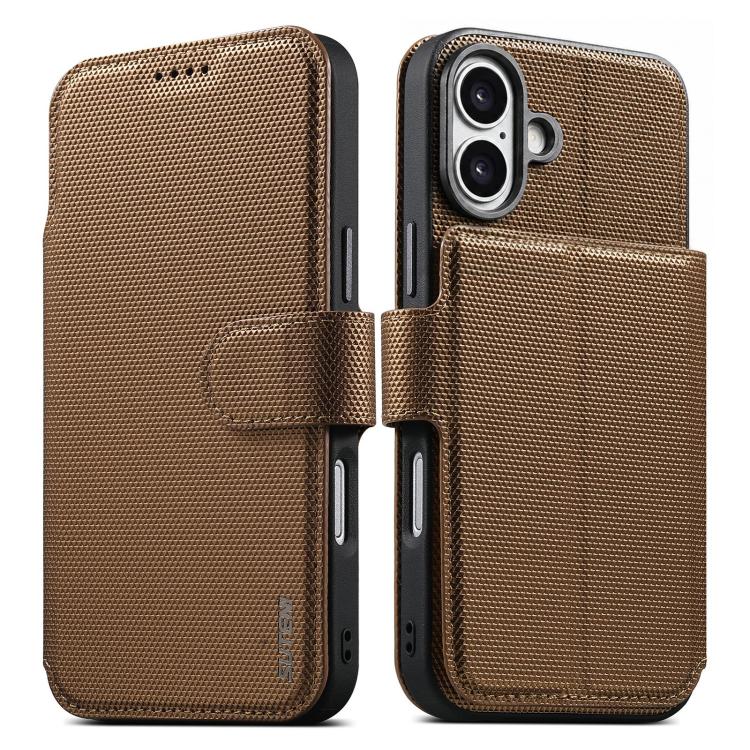 Suteni Q09 Triangle‑Texture Vegan‑Leather 2‑in‑1 Magnetic Detachable Wallet Phone Case Card‑Holder Protective Cover For iPhone